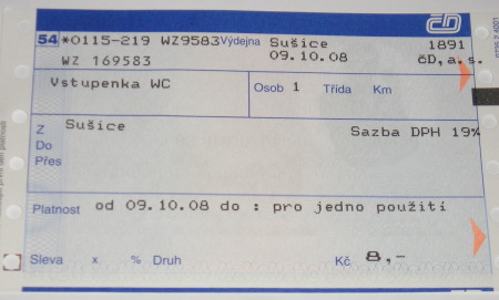 Absurdity cestování s ČD: bordel doklad za použití WC v Sušici