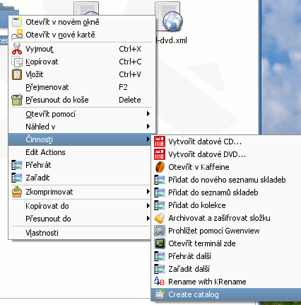 Vytvoření katalogu přes kontextové menu