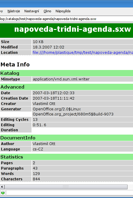 Informace k dokumentu OpenOffice.org Writer