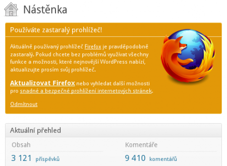 WordPress tvrdí, že máte starý Firefox wordpress stary firefox 450x329 WordPress vás upozorní, že máte starý Firefox