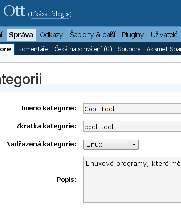 Přidání podkategorie